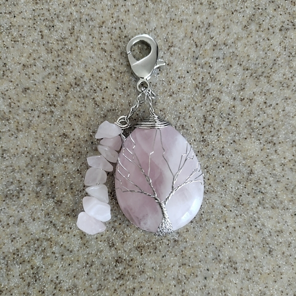 Rose Quartz Wire Wrapped Pendant Keychain - Picture 2 of 2
